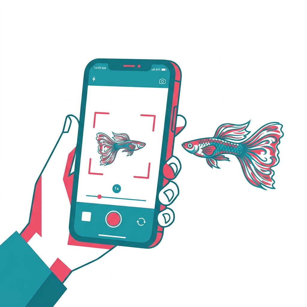 Illustration: a phone photographing a guppy